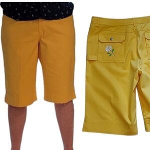SZ14 Daisy Yellow Culottes Bermuda Embroidered Long Shorts Capris